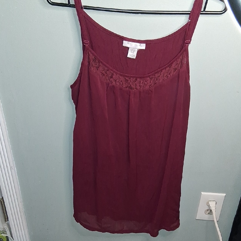 Motherhood Maternity Burgundy Camisole with Lace Detail, Sheer Layer Front.XL